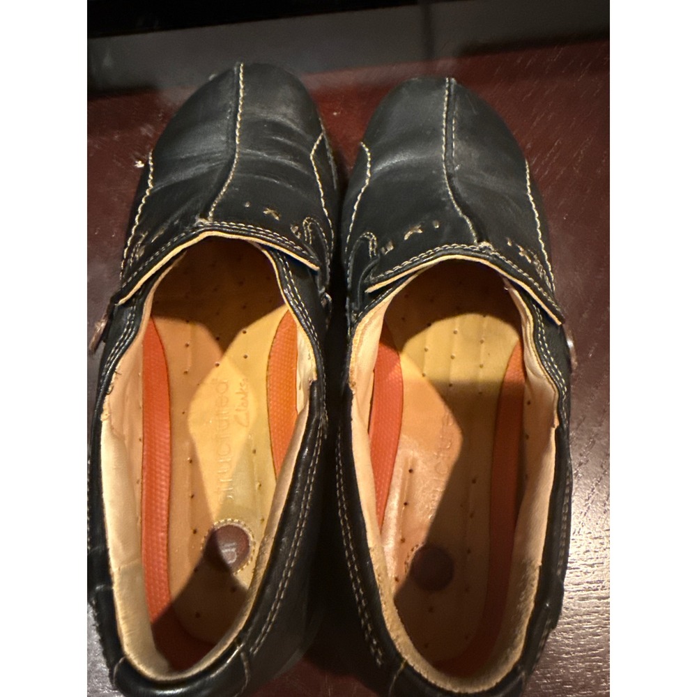 Clarks Unstructured Black Leather Slip On Loafers Contrast Stitch Women 7.5 M - Picture 4 of 7